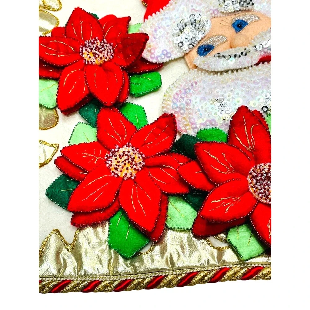 Vtg Ho Ho Ho Embroidered Sequin Santa Claus Pillow Case Handmade Festive